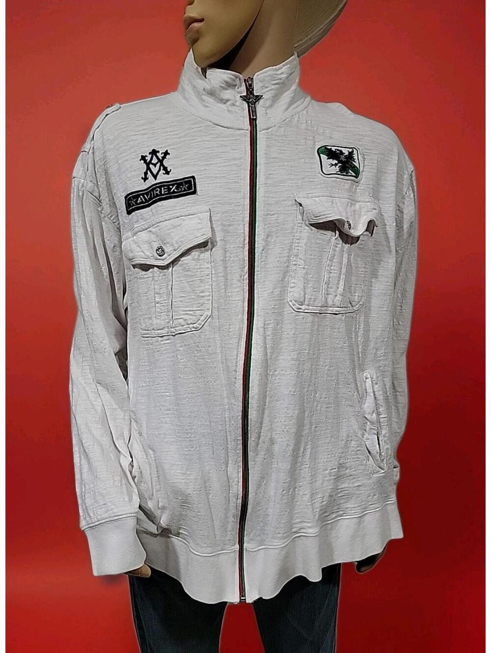 Avirex Track Jacket Mens XL White Full Zip Spellout Vintage #WM1